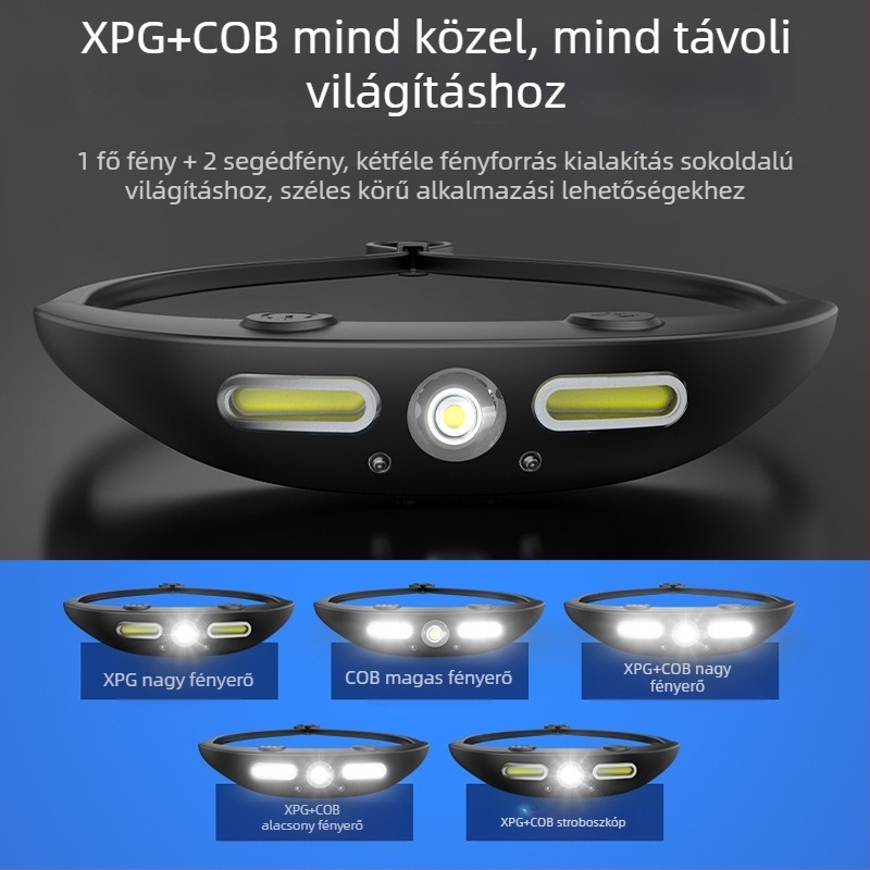 Fejlámpa kültéri sportokhoz | XPG COB fény, újratölthető akkumulátor, 100 m fénysugár, 2,5 órás üzemidő, vízálló