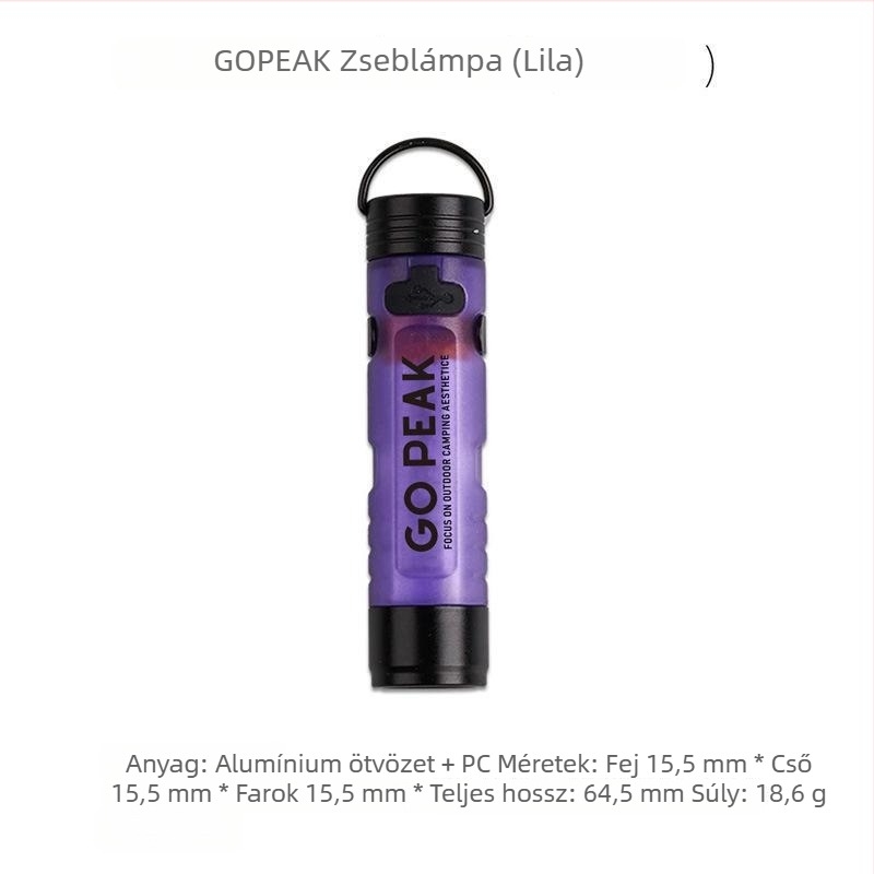 GOPEAK Kültéri hordozható LED zseblámpa, feltölthető, alumíniumötvözet test, töltő a készletben