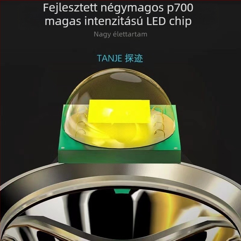 LED fejlámpa, újra tölthető kültéri használatra, 20W, kettős Li-ion akkumulátor, USB töltés, hatótávolság >500 m