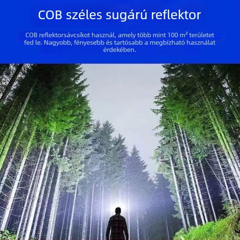 Újratölthető LED fejfény hullámszenzorral, USB-C töltéssel, COB LED, 200–500 m fénysugár, horgászathoz