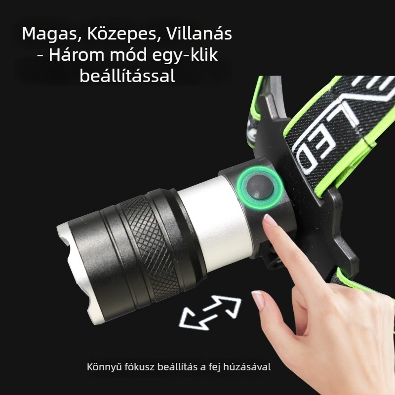 Field Path alumínium ötvözetű LED fejlámpa állítható fókuszú, újratölthető 10W, 2400mAh, fejre szerelhető, hatótáv 200–500 m