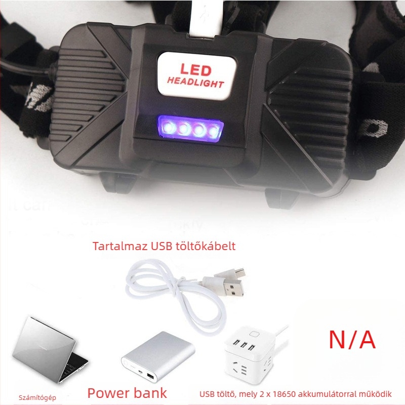COB LED fejlámpa, kettős üzemmódú világítás, 10W, 2000mAh akkumulátor, kézi energiagenerálás