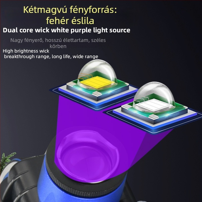 Kempingfejlámpa kettős fényforrással, USB töltés, szenzoros működés, 20W, 1500 mAh akkumulátor, hatótáv több mint 500 m