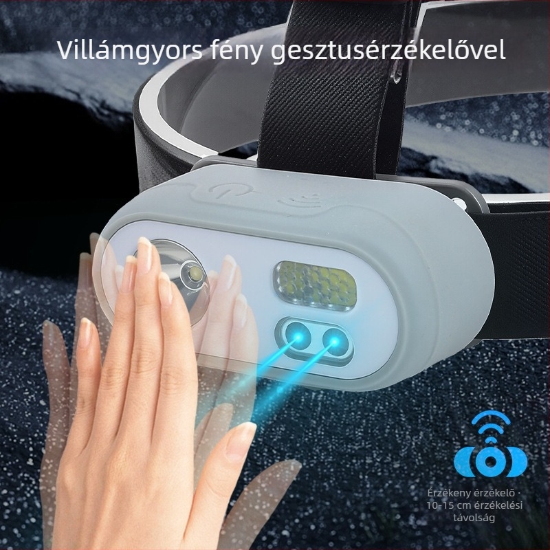 Fejlámpa LED+COB, Újratölthető 5W, 1200mAh, Kültéri éjszakai horgász fény, 200–500 m fénysugár