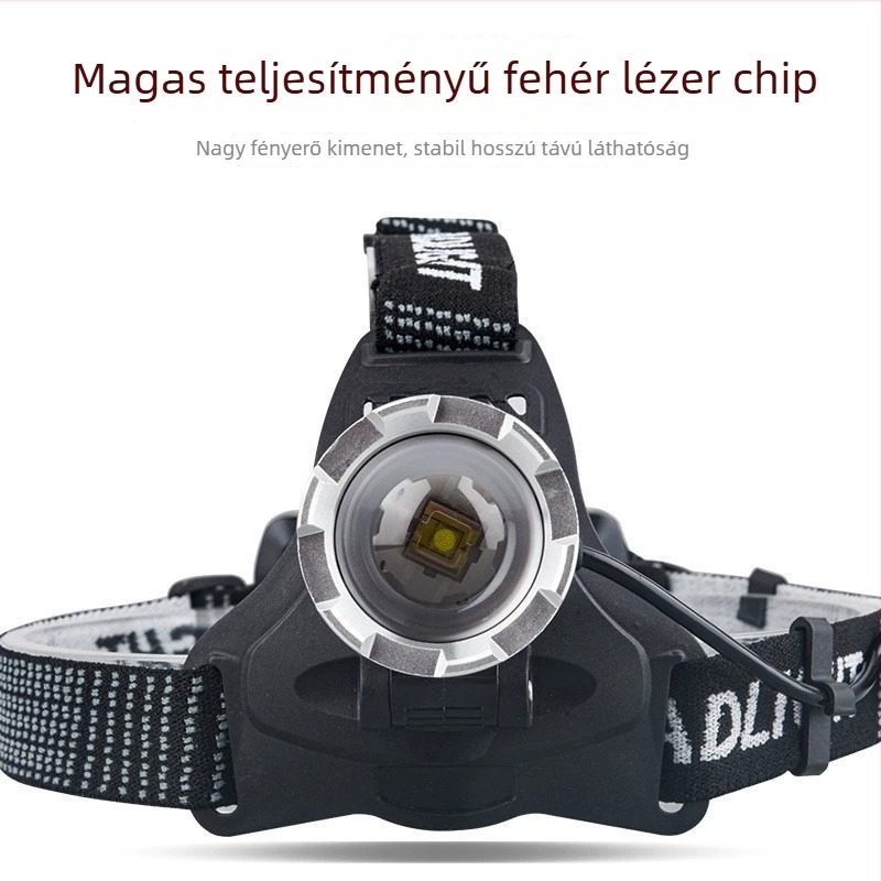 LED fejfény USB töltéssel, állítható fókusz, vízálló, hosszú hatótávolság 500 m fölött