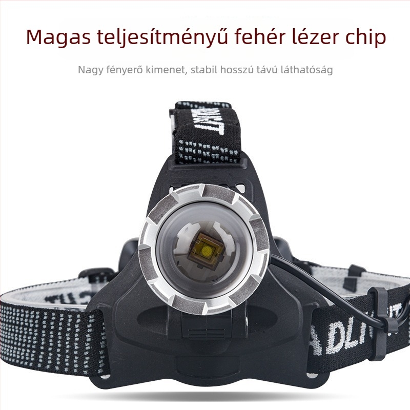 LED fejfény USB töltéssel, állítható fókusz, vízálló, hosszú hatótávolság 500 m fölött