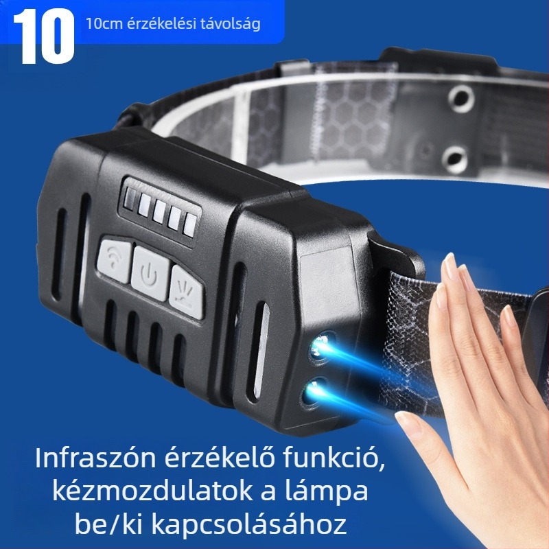 Kültéri LED fejlámpa zoom funkcióval, alumínium ötvözet, újratölthető, 100–200 m hatótáv