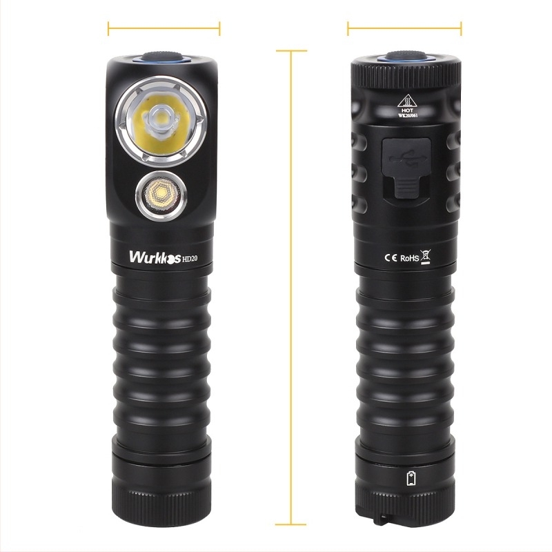 WURKKOS LED fejlámpa — alumíniumötvözet test, 5000mAh akkumulátor, USB-C töltés, 20W teljesítmény, 100-200 m fénysugár