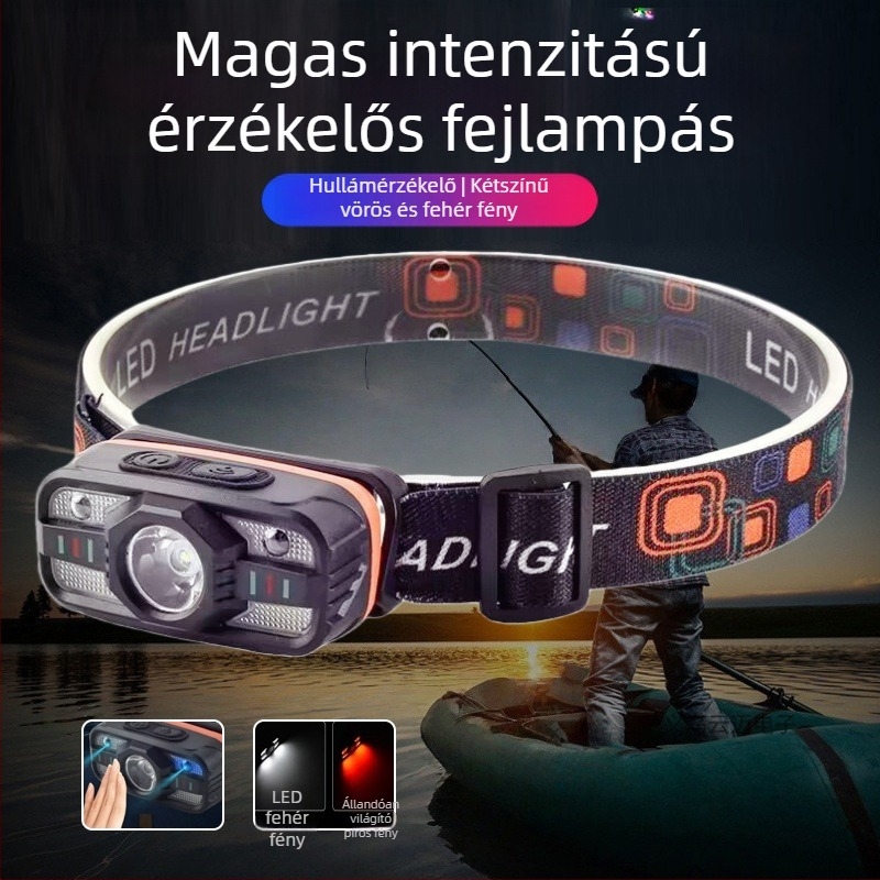 LED fejlámpa, újratölthető, 1200mAh Li‑ion akkumulátor, 10W, nagy fényerő, 200–500 m hatótávolság