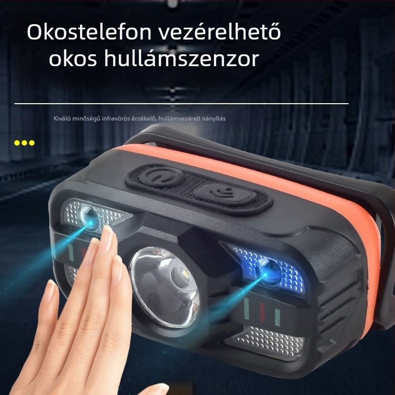 LED fejlámpa, újratölthető, 1200mAh Li‑ion akkumulátor, 10W, nagy fényerő, 200–500 m hatótávolság