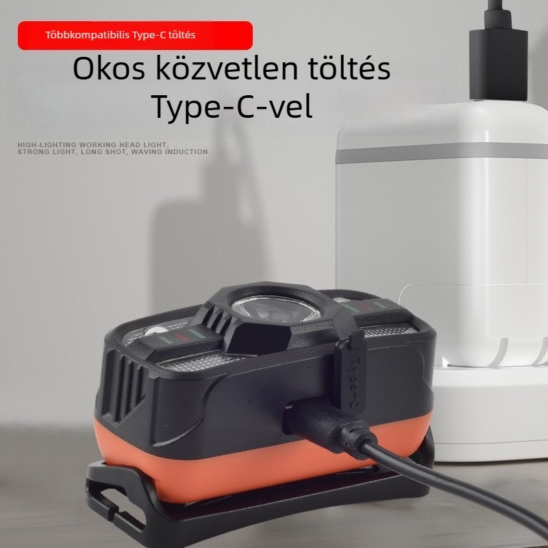 LED fejlámpa, újratölthető, 1200mAh Li‑ion akkumulátor, 10W, nagy fényerő, 200–500 m hatótávolság