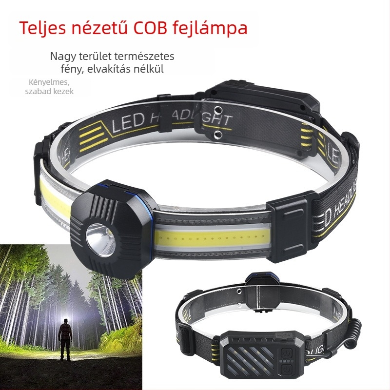 Töltőzhető LED fejfény kempingezéshez és hegymászáshoz — 10W, 1200mAh akkumulátor, USB-C töltés, 100–200 m fénysugár, ABS ház