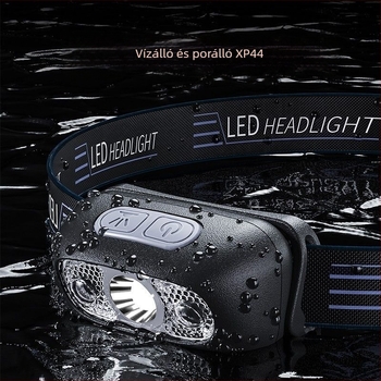 Szabadban használható LED fejlámpa - kettős Li-ion akkumulátor, 5W, 500 mAh, kézi tekeréses töltés, hosszú üzemidő, bányász lámpa éjszakai horgászathoz