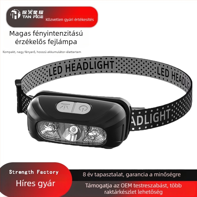 Szabadban használható LED fejlámpa - kettős Li-ion akkumulátor, 5W, 500 mAh, kézi tekeréses töltés, hosszú üzemidő, bányász lámpa éjszakai horgászathoz