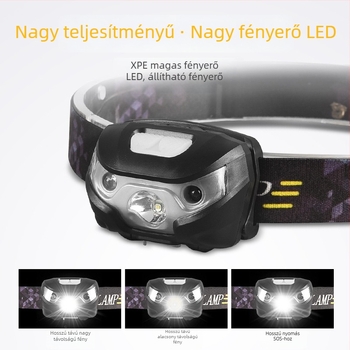LED fejlámpa | USB töltés, kézi nyomásos működés, ABS ház, 50–100 m fényhatótáv