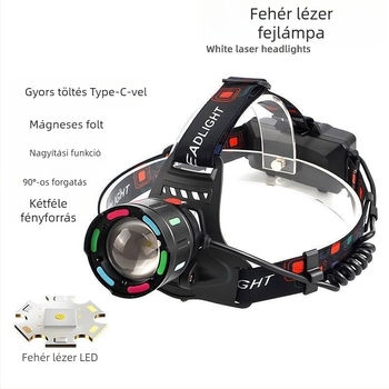 Lézeres fejlámpa 30W, 360° forgás, 3000mAh akkumulátor, hatótáv több mint 500 m, töltés