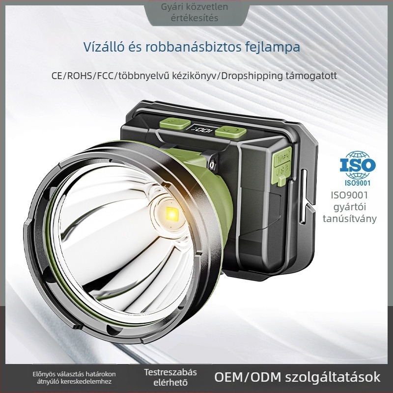 Töltőre képes LED fejlámpa, 5200mAh, 10W, 360° forgás, hatótáv akár 500 m