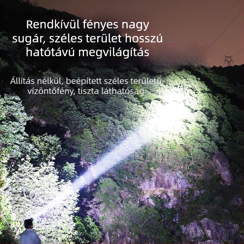 Töltőre képes LED fejlámpa, 5200mAh, 10W, 360° forgás, hatótáv akár 500 m