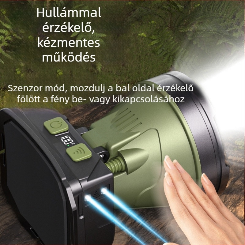 Töltőre képes LED fejlámpa, 5200mAh, 10W, 360° forgás, hatótáv akár 500 m
