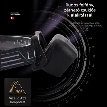 LED-es fejlámpa, újra tölthető, ABS test, hatótáv 200–500 m, logó nyomtatási lehetőség