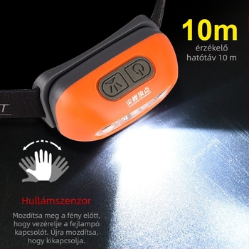 Újratölthető LED fejlámpa érintésérzékelővel, vízálló, 200 m fénysugár, 5 órás üzemidő, modell ST108