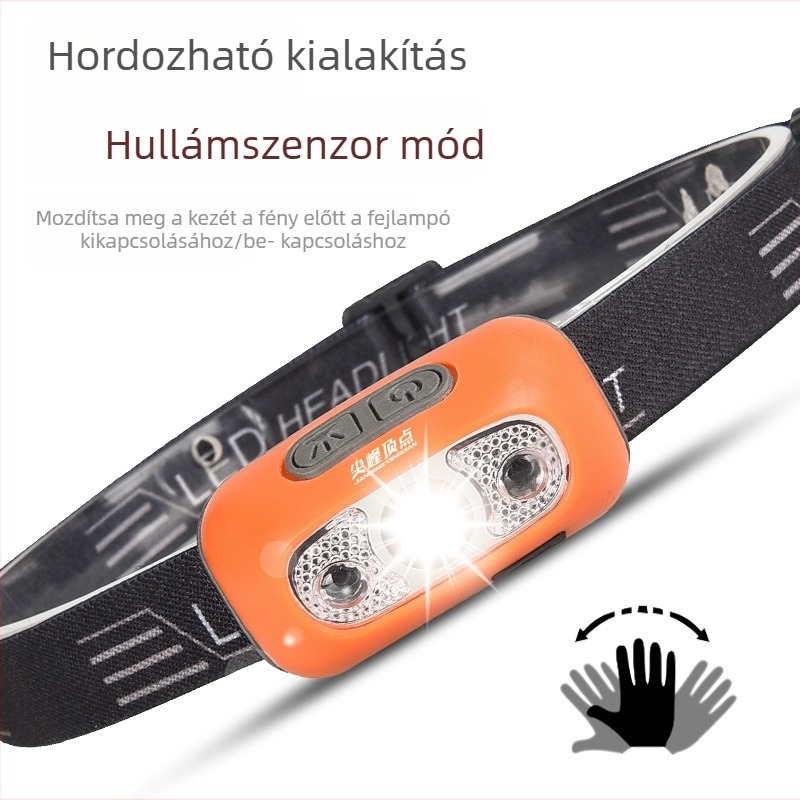 Újratölthető LED fejlámpa érintésérzékelővel, vízálló, 200 m fénysugár, 5 órás üzemidő, modell ST108