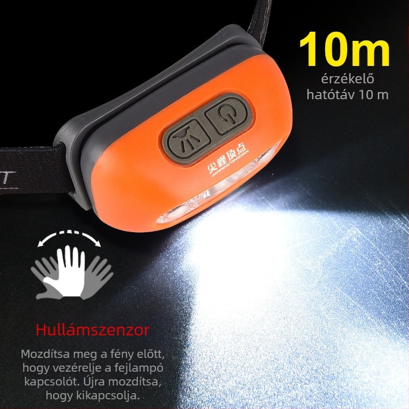 Újratölthető LED fejlámpa érintésérzékelővel, vízálló, 200 m fénysugár, 5 órás üzemidő, modell ST108