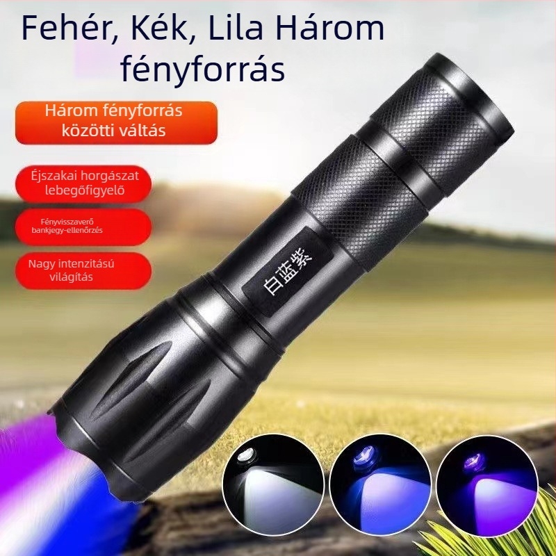 Kézben tartható zseblámpa - 10W LED, 2400 mAh, LED-élettartam 100000 óra, 18650-es akkumulátor, alumínium ötvözet burkolat