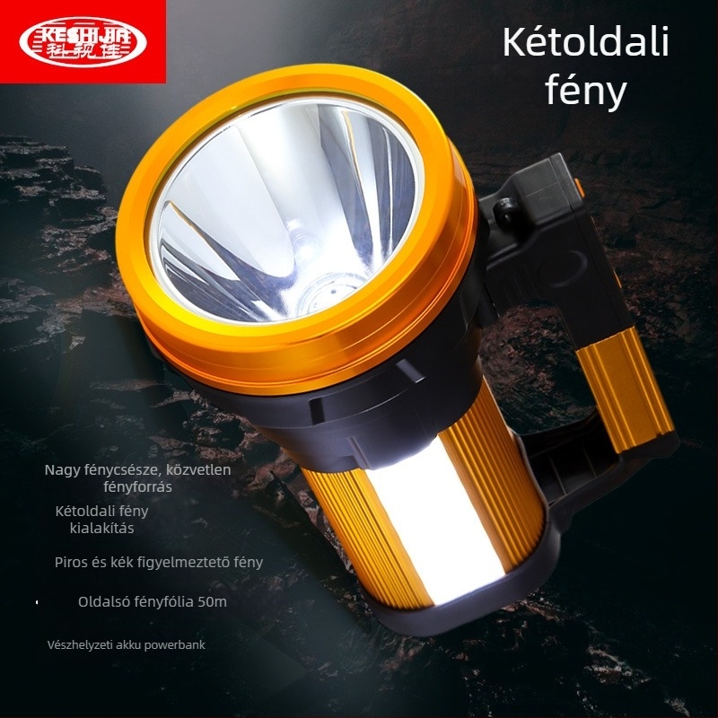 P70 LED zseblámpa kültéri használatra — 1000W, 12000mAh, kézihajtású töltés, IP56, hatótáv 500 m