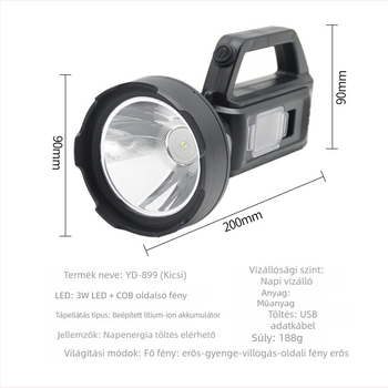 P50 LED zseblámpa kültéri használatra, hordozható, tölthető, 30W, 2200mAh Li-ion akkumulátor, töltés, hatótáv 200–500 m