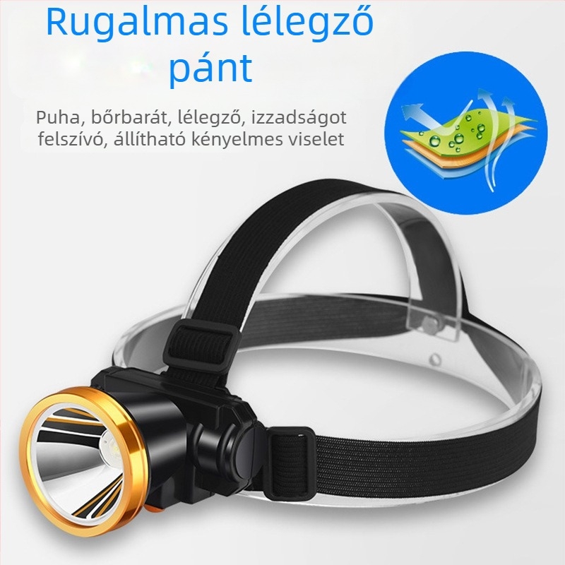 Kültéri LED fejfény — újratölthető, 5W, 600mAh akkumulátor, kézi energiatermelés, LED fény, 100–200 m hatótáv, töltő a csomagban