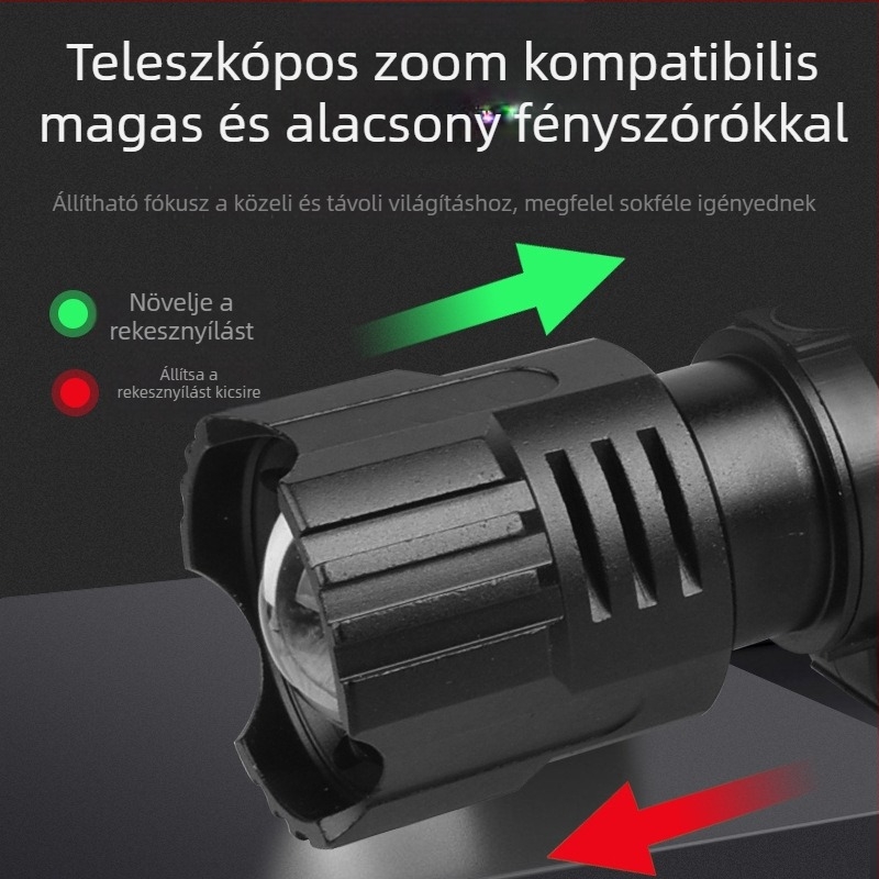 Fejlámpa horgászathoz, alumínium ötvözet, nagy fényerő LED, újratölthető; Modell 8071, súly 175 g, hatótávolság 200–300 m, üzemidő 3 h