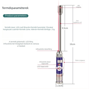 Éjszakai horgász LED csali lámpa alumíniumötvözet testtel, elemről működő, mágneses rögzítés, hatótávolság legfeljebb 50 m