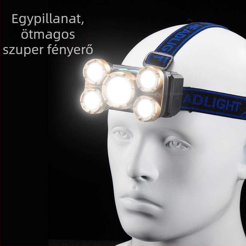 LED fejlámpa kültéri használatra, 5W, beépített 400 mAh akkumulátor, újratölthető, 50–100 m hatótávolság, műanyag ház