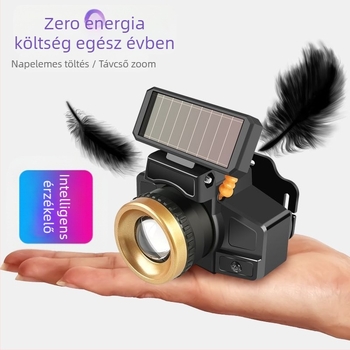 Fejre rögzített LED zseblámpa 1200 mAh akkumulátorral, 4,2 V, fényforrás: izzó + LED, 360° forgás, kézzel történő energiatermelés