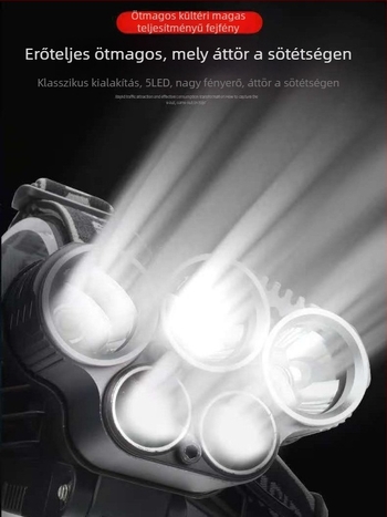 USB-töltésű LED T6 fejlámpa, 500 m fénycsóva, 4–8 órás üzemidő, súly 200 g