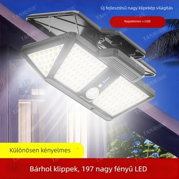 Kültéri napelemes LED klipsz lámpa távirányítóval, mozgásérzékelő, 360°-os forgás, 25W