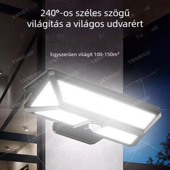Kültéri napelemes LED klipsz lámpa távirányítóval, mozgásérzékelő, 360°-os forgás, 25W