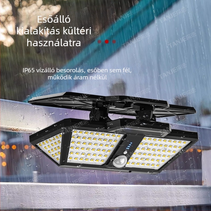 Kültéri napelemes LED klipsz lámpa távirányítóval, mozgásérzékelő, 360°-os forgás, 25W
