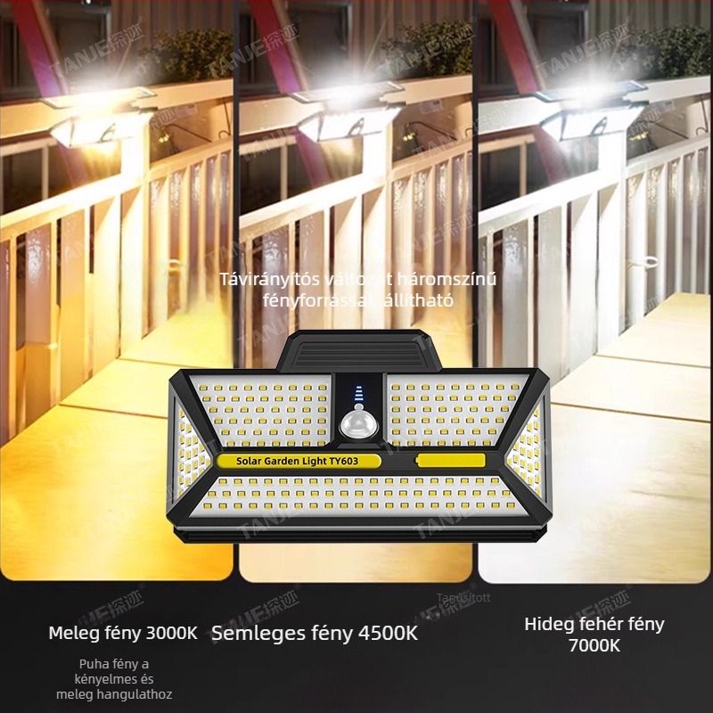 Kültéri napelemes LED klipsz lámpa távirányítóval, mozgásérzékelő, 360°-os forgás, 25W