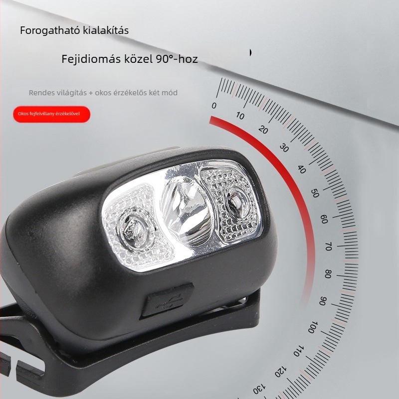 Kültéri szenzoros fejlámpa – vízálló, USB-töltés LED 5 W, 100–200 m fénysugár, kompakt hordozható világítás