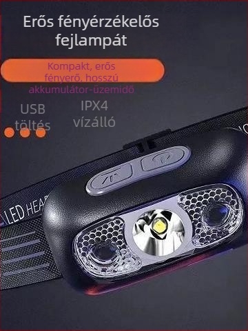 LED fejfény – újratölthető, fejre rögzíthető, 18650 elem, 10 m fénysugár, üzemidő 3–10 óra