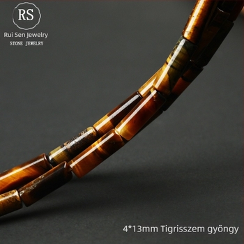 Tigriszem gyöngyök, hengeralakú cső formájú, természetes kő, csiszolt, márka Rayson