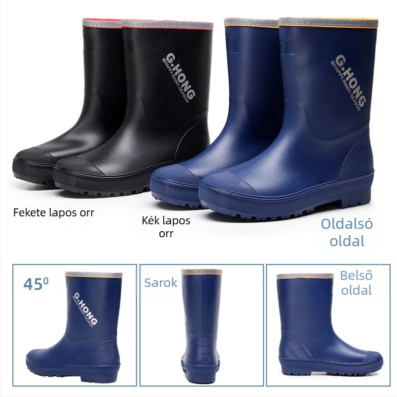 3531 Férfi esőcsizma 109, középhosszú szárú, PVC felső rész, műanyag talp, csúszásmentes, kopásálló, slip-on kivitel