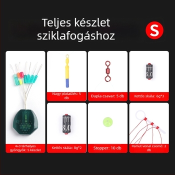 Sziklás horgászathoz csúszó úszókészlet — vonal készlet és gyöngy stopokkal — anyag: szilikon space beans