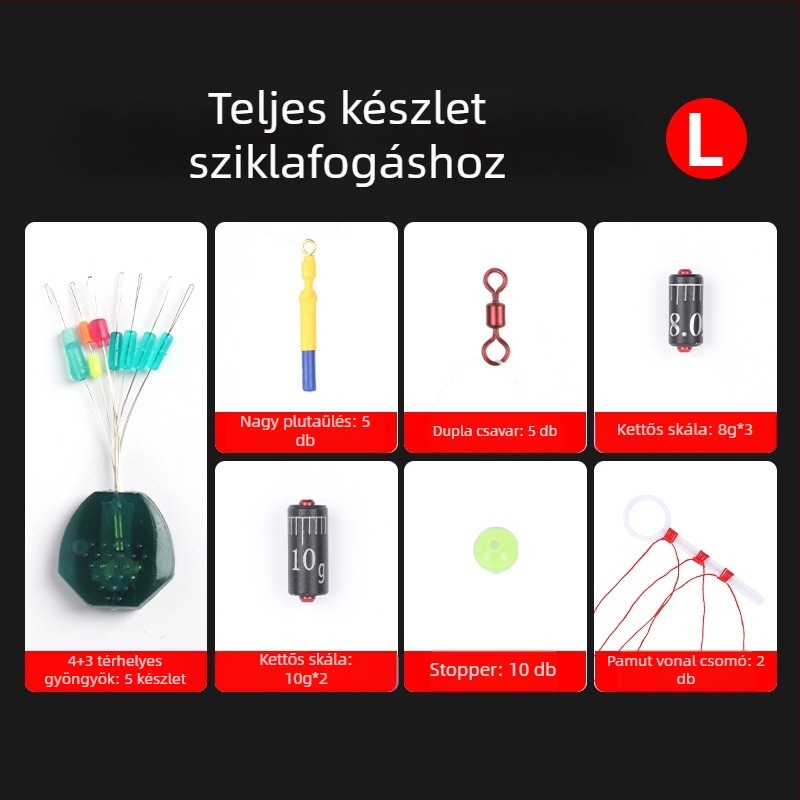 Sziklás horgászathoz csúszó úszókészlet — vonal készlet és gyöngy stopokkal — anyag: szilikon space beans