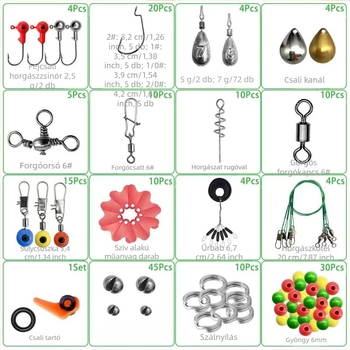 JSFun 187 darabos horgász kiegészítő készlet crank horgokkal, space beans, kanalakkal és szétválasztó gyűrűkkel (ABS)