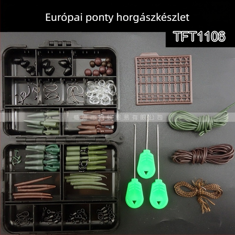 TOPly Horgászfelszerelés Készlet Műanyag Dobozzal – Anyagok: PE, ABS, ólom és rozsdamentes acél; Tartalmazza a horgászati vonalat és kiegészítőket