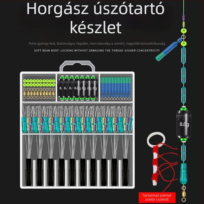 Csúszó úszó készlet part menti horgászathoz, gyöngyökkel és pamut kötésszalaggal