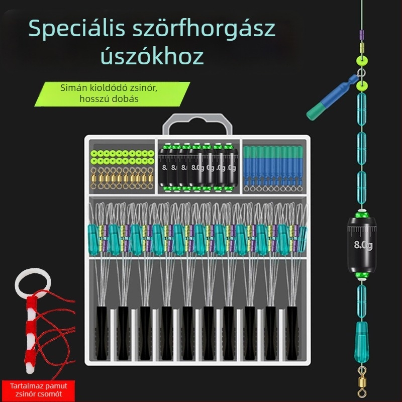 Csúszó úszó készlet part menti horgászathoz, gyöngyökkel és pamut kötésszalaggal